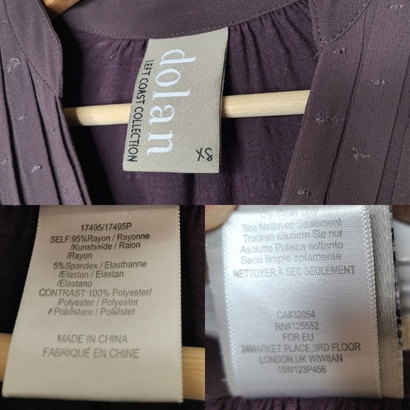 Anthropologie Dolan Pintucked Bryn Henley Pop Over Raisin Colored Top US Size XS - Picture 6 of 6